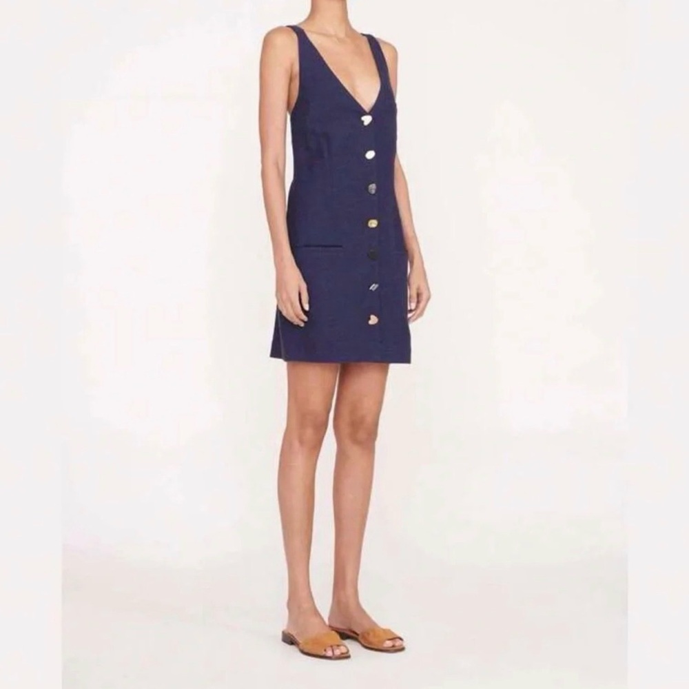 NWT STAUD Navy Button-Front Mini Dress - size 6